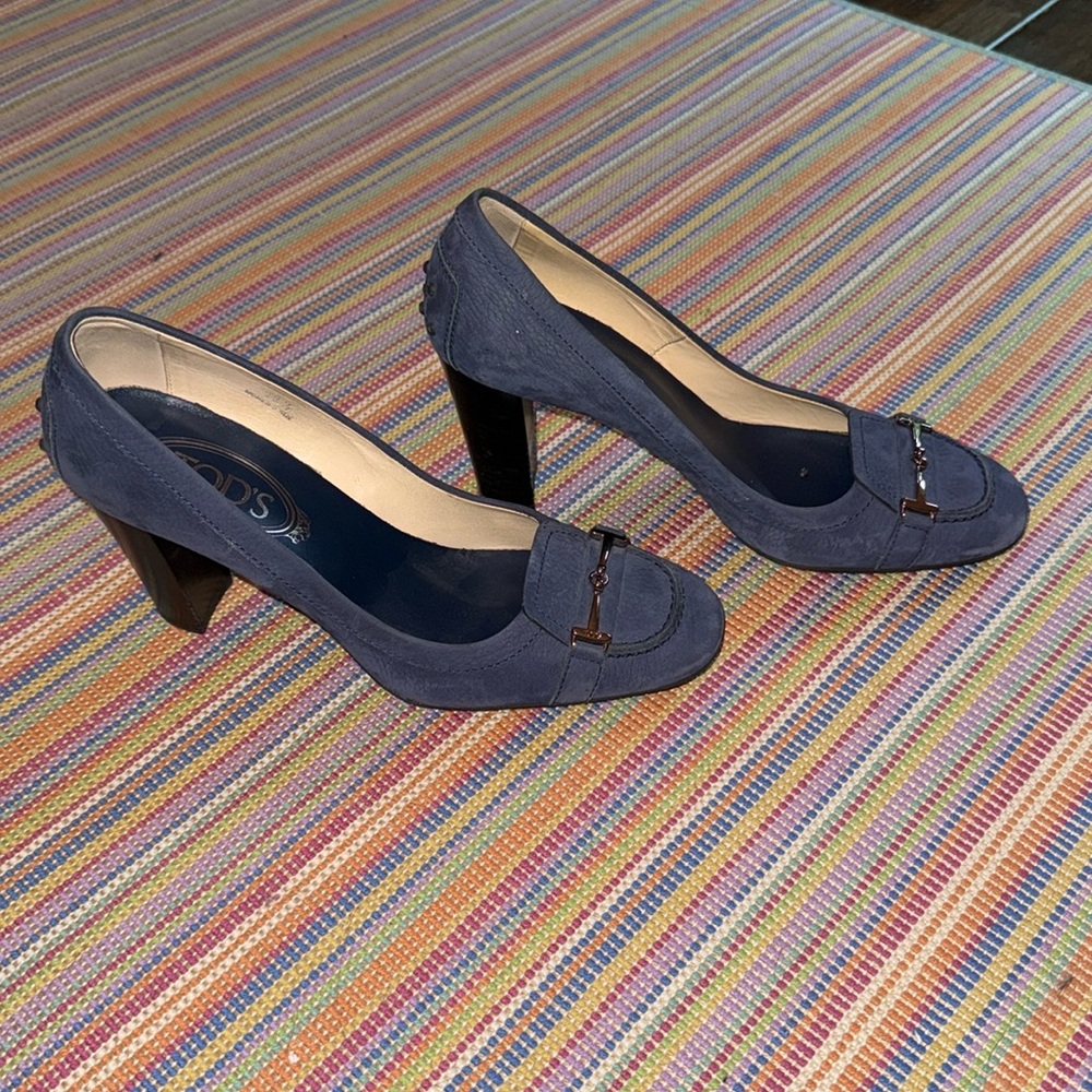 Tod's Blue Suede Loafers with Horsebit Detail NWOT 38 1/2 - Picture 5 of 9